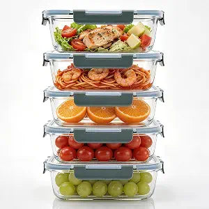 5Pack 22oz Glass Storage Containers with Lids, Grey