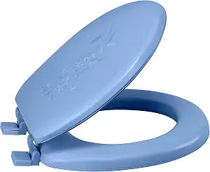 Bath Bliss Extra Soft Standard Round Toilet Seat | Decorative Vinyl Lid | Adjustable Quick Screw Attach Non-Slip Hinges | Bathroom | 17"L x 14.17"W | Blue