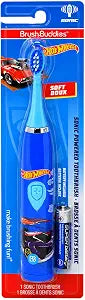 Brush Buddies Hot Wheels Battery Powered Sonic Electric Kids Toothbrush Soft Bristles Rounded Head Children Boys Girls Blue Gentle Cleaning Easy Grip Handle Plaque Removal Oral Care