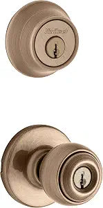 Kwikset 690P 5 CP Single Cylinder Deadbolt Combo Pack with Polo Entry Knob in Antique Brass