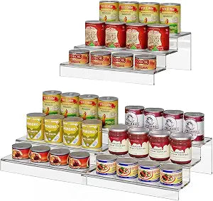 Expandable Clear Acrylic Can Organizer for Pantry, 3-Tier, Holds 24 Cans