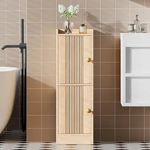 HOOBRO Slim Bathroom Cabinet for Small Spaces, Narrow Toilet Paper Cabinet with Doors, 9.8W Space Saving Floor Cabinet with Adjustable Shelves, Farmhouse Wooden Organizer, Natural