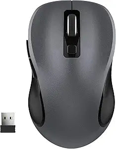 WisFox 2.4GHz Wireless Mouse for Laptop, Ergonomic 6-Button Design, Grey