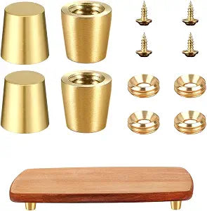 4PCS Brass Wood Cutting Board Feet Jewelry Box Walnut Wood Board Display Tray Riser Feet with Screws and Washers for Kitchen Appliances and Multiple Furniture (15mm/0.59inch)