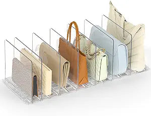 SortNStore Bag & Purse Organizer for Closet: Adjustable Clear Dividers