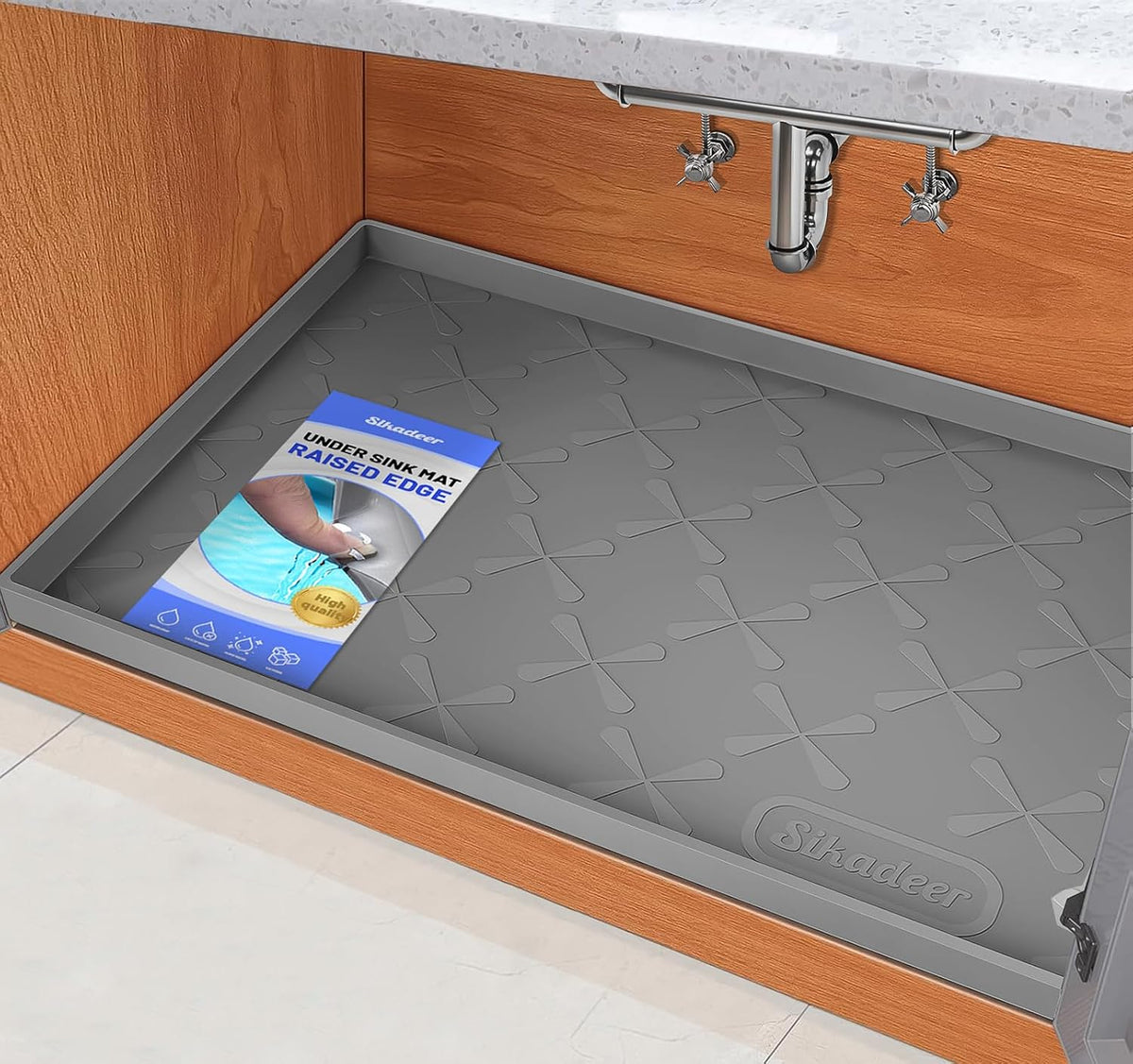SIKADEER Waterproof Under Sink Mat Silicone 25"x19", Kitchen Cabinet Liner
