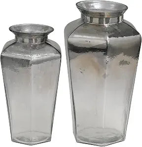Deco 79 Glass Geometric Decorative Vase Hexagon Centerpiece Vases, Set of 2 Flower Vases for Home Decoration 13", 11" H, Gray