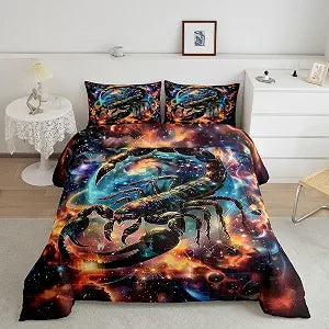 Castle Fairy Scorpio 3 Pcs Comforter/Duvet Set,12 Constellations Zodiac Ultra Soft Bed Collection,Astrology Nebula Galaxy Bedding for Room Decor 3 Pcs,Microfiber Breathable,King