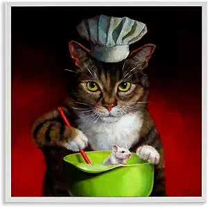 Cat Chef Mouse Kitchen Novelty, 12 x 12 Inch Framed Gicle Print
