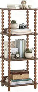 Fultyle Book Shelf, 4-Tier Bookshelf with Storage, Small Bookcase Display Shelves for Small Spaces, Bedroom, Living Room and Office with Solid Wood Legs (Rustic Brown)