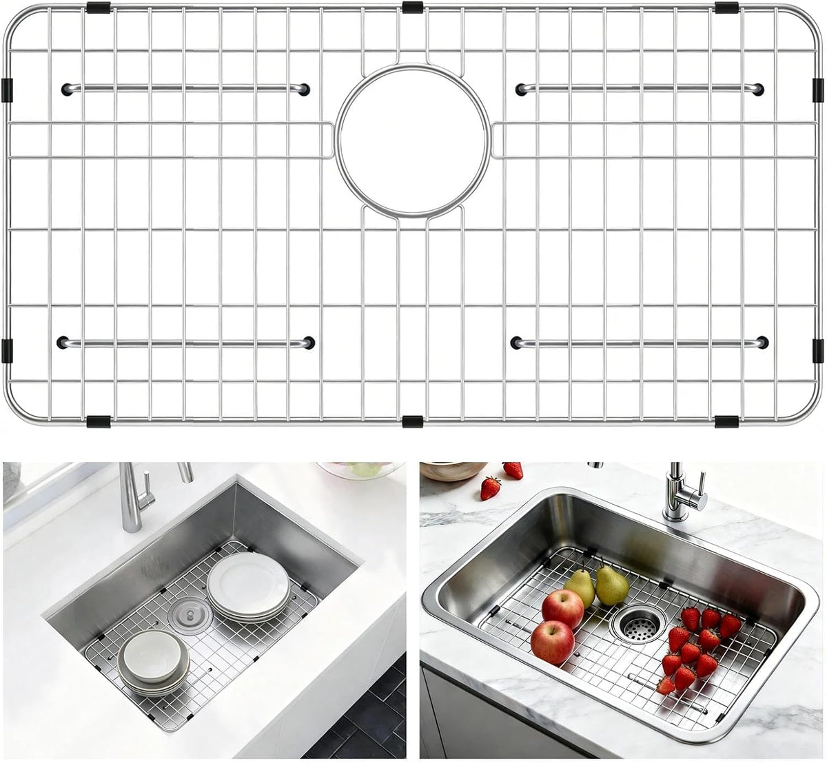 AWOKE Sink Rack for Bottom of Sink, 26x14, Rear Drain, Stainless Steel