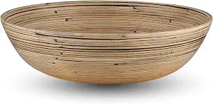 LEXA 12" Handmade Bamboo Salad Bowl  130 oz Large Wooden Fruit Bowl for Kitchen Counter, Black Bamboo