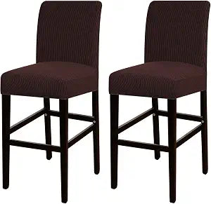 Turquoize Stretch Bar Stool Cover Counter Stool Pub Chair Slipcover for Dining Room Cafe Barstool Slipcover Removable Furniture Chair Seat Cover Jacquard Fabric with Elastic Bottom Set of 2, Brown