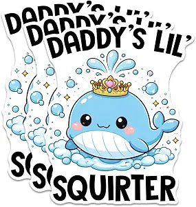 Daddy's Lil Squirter Sticker 3Pcs Vinyl Waterproof Inappropriate Funny Quote Decor & Party Favors for Laptop, Water Bottle, Skateboard | Non-Repeating Decals