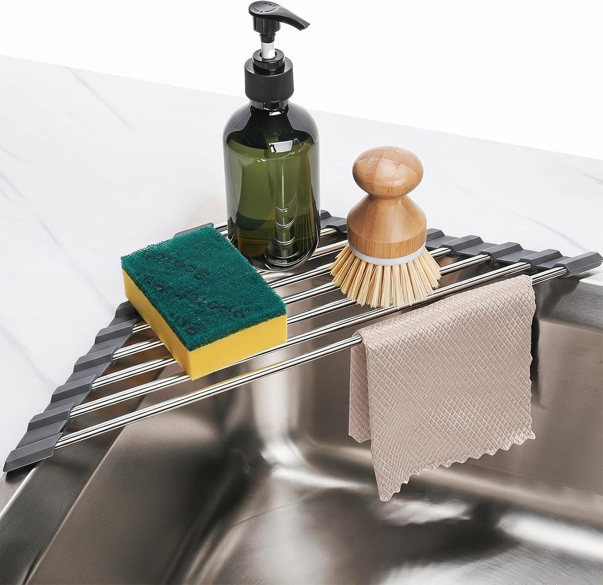 Tomorotec Triangle Roll Up Dish Drying Rack 304 Stainless Steel Dark Gray