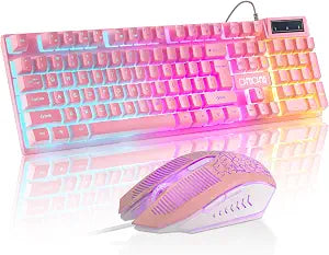 Wired Pink Gaming Keyboard and Mouse Combo with LED Backlit for PC Laptop