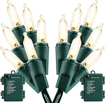 Christmas Lights - Battery Operated String Lights 50 LED String Lights Mini Lights with Auto-Timer and 8 Lighting Modes for Christmas Wreath Party Wedding Garden Home Decoration, Warm White, 2 Pack