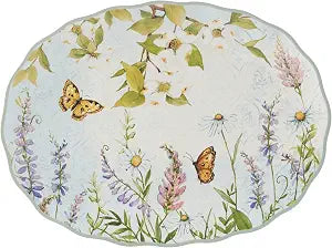 Easter Meadow 14x10.5-Inch Oval Serving Platter  Beautiful Butterfly & Floral Design, Ideal for Fruit, Cheese, Pastries & Desserts  Perfect for Easter Decor  Dishwasher Safe