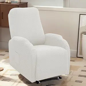LiveGo Recliner Cover 4-Pieces Lazy Boy Recliner Covers 1 Seater Couch Protector Soft Furniture Covers with Elastic Chair Covers Jacquard Pattern Protector Prevent wear and pet Hair (Jade White)