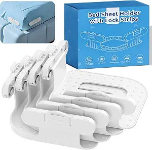 Bed Lock Sheet Holders Fit All Sheet Size, No Need to Flip the Mattress & Tight, Bed Fitted Sheet Holder for Corners, Sheet Clips, ABS Material with High Flexibility, Sheet Secure Lock Fasteners,White