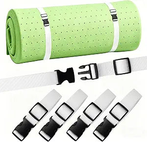 4 Pack Adjustable Mattress Topper Straps 59" x 1", Foam Pad Fastening Belts with Buckle for Storing Bedding Supplies (4pcs White)