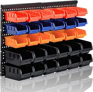 MULSAME Wall Mounted Storage Bins Parts Rack 4 Colors Bin Organizer Garage Plastic Shop Tool, Garage Organizers and Storage (Style-Classic) 25.2"*16.2"