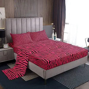 Girls Pink Black Fitted Sheet Zebra Stripes Bed Sheet Set Safari Animal Print Bedding Set for Boys Girls Kids Room Decor Zoo Animal Fur Print Lightweight Bed Cover Queen Size 4Pcs Bedding Sheets