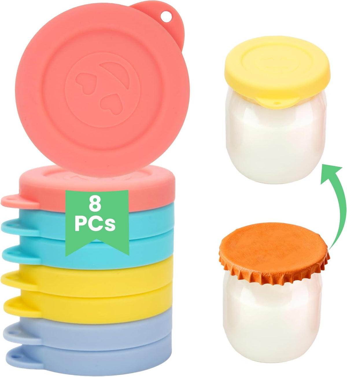 8 PCs Jar Lids Silicone for Petit Pot Pudding 4oz Dessert Jar, Airtight Reusable Replacement Lids, Leak-proof Colorful Jar Covers for Glass Jars, Food-Grade, Dishwasher Safe (Jars NOT Included)