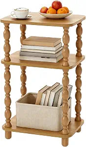 Small Side Table, 3-Tier End Table, Natural Wood