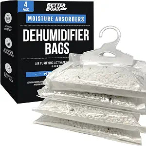 4 Pack Moisture Absorber Hanging Bags, Boat Dehumidifier with Charcoal