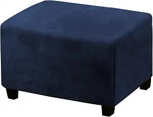 PrinceDeco Real Velvet Plush Ottoman Cover Soft Rectangle Folding Storage Covers Furniture Protector Removable Footstool Protect Footrest Covers Elastic Bottom(Large, Navy)