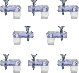 Glass Panel Retainer Clips 8-pk, Made in The USA [Choose Your Offset] - for Curio/China/Kitchen Cabinets, Window Inserts, Mirror Hanging - w/Soft Bumper & Screw [9/32" Offset]