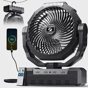 FRIZCOL 3-in-1 Camping Fan - Portable Fans Rechargeable - 24000mAh Battery Powered Fan with Light for Indoor, Outdoor, Tent, Travel, Fishing, Jobsite, Gifts for Men Dad Him  Black Coal