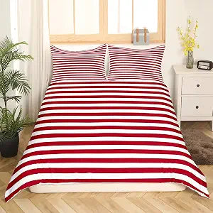 Erosebridal Girl Stripe Duvet Cover King Size Red White Ticking Stripes Bedding Set Bedroom Decor Horizontal Striped Lines Comforter Cover for Kids Women Modern Abstract Quilt Cover