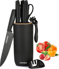 Knife Set, 10 Piece Kitchen Knife Set with Block and Sharpener, Anti-Rust Stainless Steel Knives Set for Kitchen, Chef Universal Knife Block Set, Dishwasher Safe, Ergonomical Design, Black