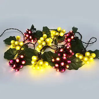 Grape Vine Decorative String Lights, 100 LEDs With Leaves, Cord Powered