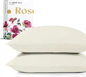 Carressa Linen King Size Pillow Cases - 1200 Series High Thread Count Egyptian Cotton Pillow Cases Set of 2 (Ivory), Soft Cooling, Sateen Weave Rose Collection Luxury Hotel Quality Pillowcovers