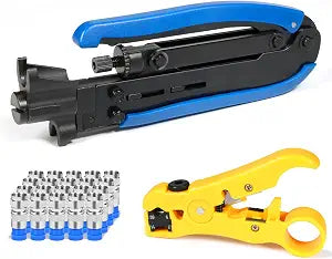 RG6 Compression Tool Coax Cable Crimper Kit RG6 RG11 RG59 F81 with 20PCS F Compression Connectors - BlueYellow