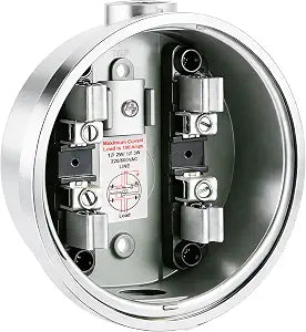 100A 4 Jaw Meter Base, 240V 3 Wire Ring Type Meter Socket with Horn Bypass Cover Plate, For Overhead & Underground Power Feed
