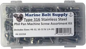 Type 316 Stainless Steel Phillips Pan Machine Screw Kit Marine Bolt Supply 6-111316