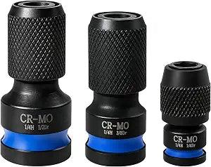 3Pack 1/2 3/8 1/4 Drive To 1/4 Hex Bit Adapter Set and Bit Holders
