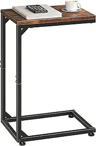 Simple Trending C Shaped End Table, TV Tray for Couch, Small Side Table with Metal Frame, for Living Room Bedroom, Rustic Brown