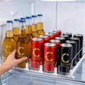Canyave Self-Pushing Beverage Organizer for Fridge - Adjustable Spring Loaded Drink Dispenser & Soda Can Organizer - Clear Glide Rack Fits Cans, Bottles, Slim & Standard Sizes for Kitchen Pantry