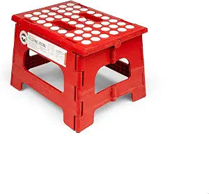 Kikkerland Rhino Foldable Step Stool  Holds Adults up to 300 Lbs, Best for Kitchen & Bathroom  Collapsible, Portable, Lightweight Stepping Stool with Sturdy, Non-Slip Design  Red, 8