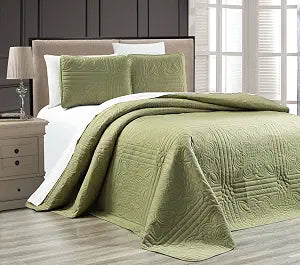 Grand Linen 3-Piece Sage Green Stella Grande Bedspread Oversize Queen