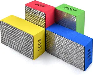 4pcs Diamond Hand Polishing Pads for Ceramic Tile Glass Grinding,Sanding Blocks 60#,100#,200#,400#