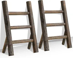 Cinnvoice 2 Pcs Wooden Tea Towel Ladder Rustic Hand Towel Stand Rack Mini Countertop Towel Stand Farmhouse Wood Counter Towel Holder for Bathroom Country Kitchen Office(Wood Color)