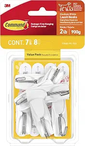 Command Medium White Wire Hooks, 7 Hooks, 8 Strips, Damage Free Hanging Wall Hooks with Adhesive Strips, No Tools Required for Hanging, Organization and Storage, Holds up to 2 lb