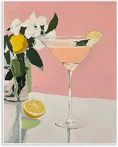 Pink Cocktail with Lemons Glam, 11 x 14 Inch Mounted Print on Wall Plaque