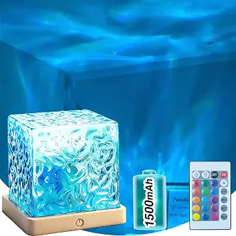Ocean Wave Projector Light Cordless  Built-in Rechargeable Battery Water Ripple Lamp, 16 Color RGB Ambient Night Light for Bedroom Ceiling, Relaxation Mood Lighting Room Decor